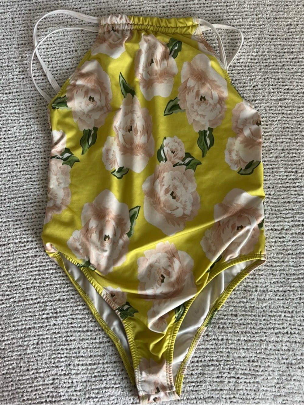 Floral Yellow High-Neck One-Piece Swimsuit